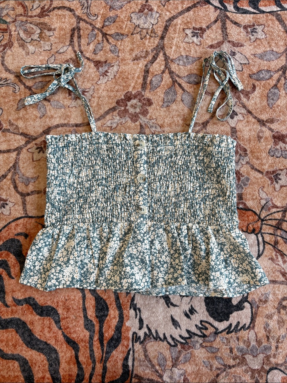 Paper Crane Green Floral Smocked Peplum Cami